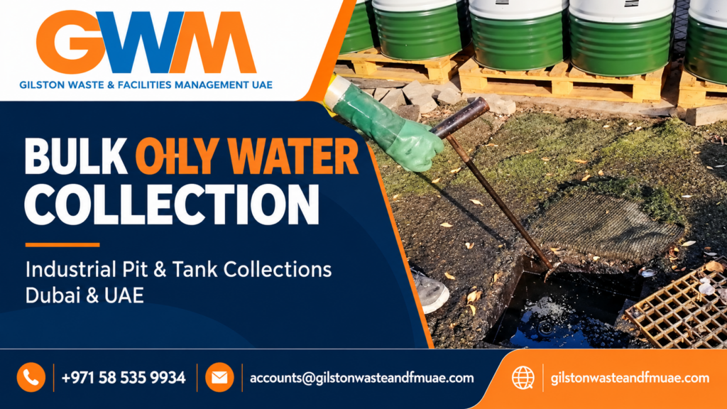 Bulk oily water collection from an industrial pit in Dubai – Gilston Waste & Facilities Management UAE.